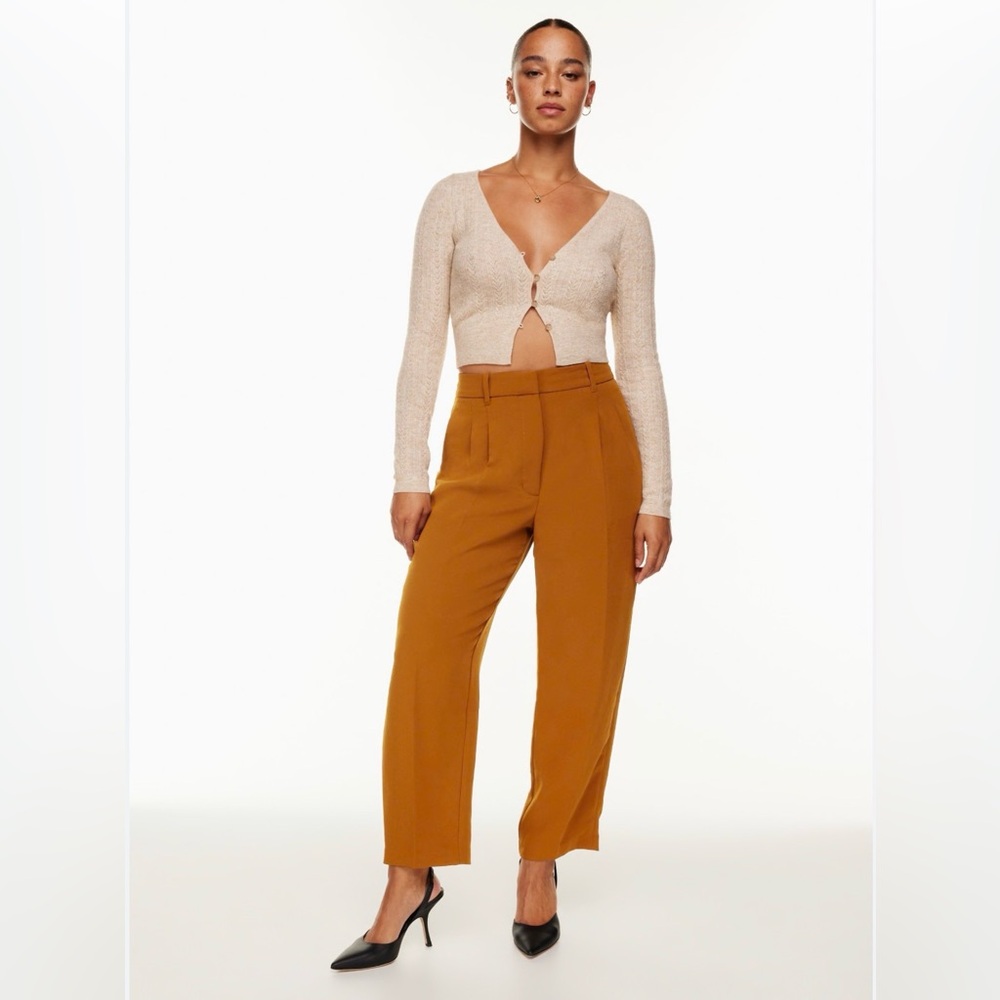 Aritzia Cropped Wide-Leg Ankle Pants in Mustard Brown